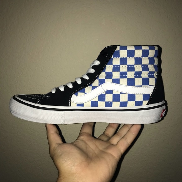 Vans Blue Checkerboard SK8-HI Pros Vans Blue Checkerboard SK8-HI Pros